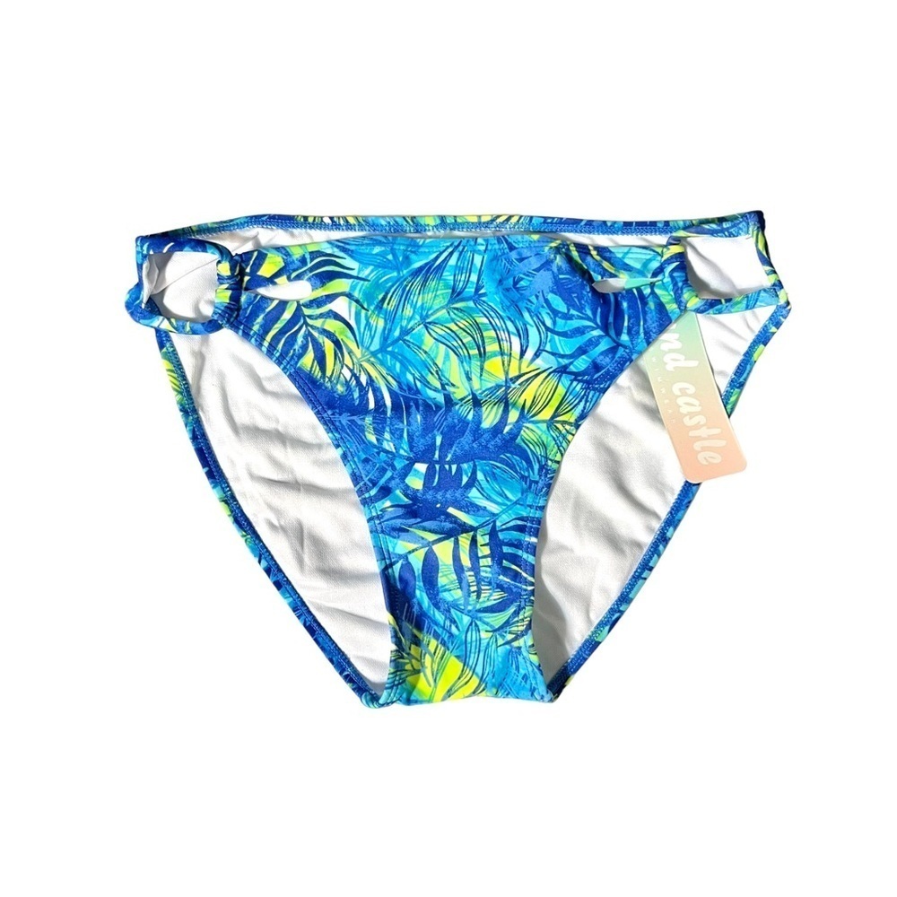 Sand Castle Swimwear Tropical Print Bikini Bottoms Size Medium Blue